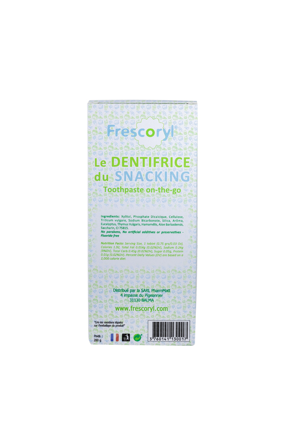 Scatola distributrice da 150 compresse – Frescoryl – Dentifricio da mordere